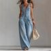 Women's Clothing Women's Denim Jumpsuit Sleeveless Wide Leg Overalls Relaxed Fit Strap Adjustable_ecoleips.com