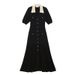 Women's Clothing Autumn New White Lapel Lace Short Sleeve Slim Gold Button Long Knitted Dress Female Temperament_ecoleips.com
