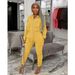 【W8262】Women's Suede Hooded Long Sleeve Sports Two-Piece Set Solid Color Casual Outfit For Ladies_ecoleips.com