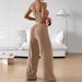 Women's Summer Fashion Set Elegant Commuter Style With Ribbed Sleeveless Tie Front Top And Casual Two-Piece Ensemble_ecoleips.com