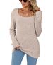 Women's Clothing Autumn Winter Square Neck Ribbed Brushed Long Sleeve Oversized Tunic Top For Women - Casual Loose Fit Soft Fabric In Wine Red_ecoleips.com