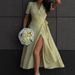 Floral Maxi Dress Women's V Neck Short Sleeve Tie Waist Casual Summer New Style European American Style One Piece Dress_ecoleips.com