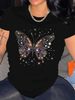 Sparkling Butterfly Women's Tee - Glam Graphic, Casual Purple Top_ecoleips.com