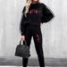 Heartbeat Print Fleece Tracksuit Set – Cozy Thermal Long Sleeve Two-Piece, Winter Loungewear With Soft Brushed Interior (White/Black, Sizes S-XXL)_ecoleips.com