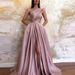 Women's Sexy Slit Oblique Shoulder Dress Long Dress Evening Gown_ecoleips.com