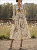 Retro Casual Women's V Neck Long Sleeve Dress Printed Thin Lanon Fabric For Summer Fashionable England Style_ecoleips.com
