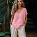 Cross-border European And American 2026 Spring/Summer New Women's Casual Loose Fashion Cotton-Linen Short-Sleeve V-Neck_ecoleips.com