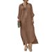Independent Station Wish European And American New Shirt Collar Cotton Linen Button Long Dress_ecoleips.com