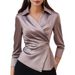 Elegant Asymmetrical Wrap Blouse – Solid Color Tied Waist Shirt For Women (Lavender, S-XXL)_ecoleips.com