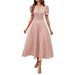 2026 Cross-Border Spring/Summer Women's Fashionable Elegant High-Waisted Solid Color Slim-Fit Short-Sleeve Dress_ecoleips.com