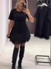 Elegant Casual Dress Spring Summer New Style Hot Rhinestone Hem Mesh Solid Fashion Dress For Women Short Sleeve Holiday Dress_ecoleips.com