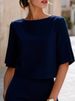 Women's Clothing Women's Minimalist Round Neck Slit Mid Sleeve Short Top Spring/Summer_ecoleips.com