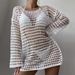 Verve Summer New Women's Sexy Knitted Hollow Out Pullover Round Neck Long Sleeve Bikini Swimsuit Cover-Up_ecoleips.com