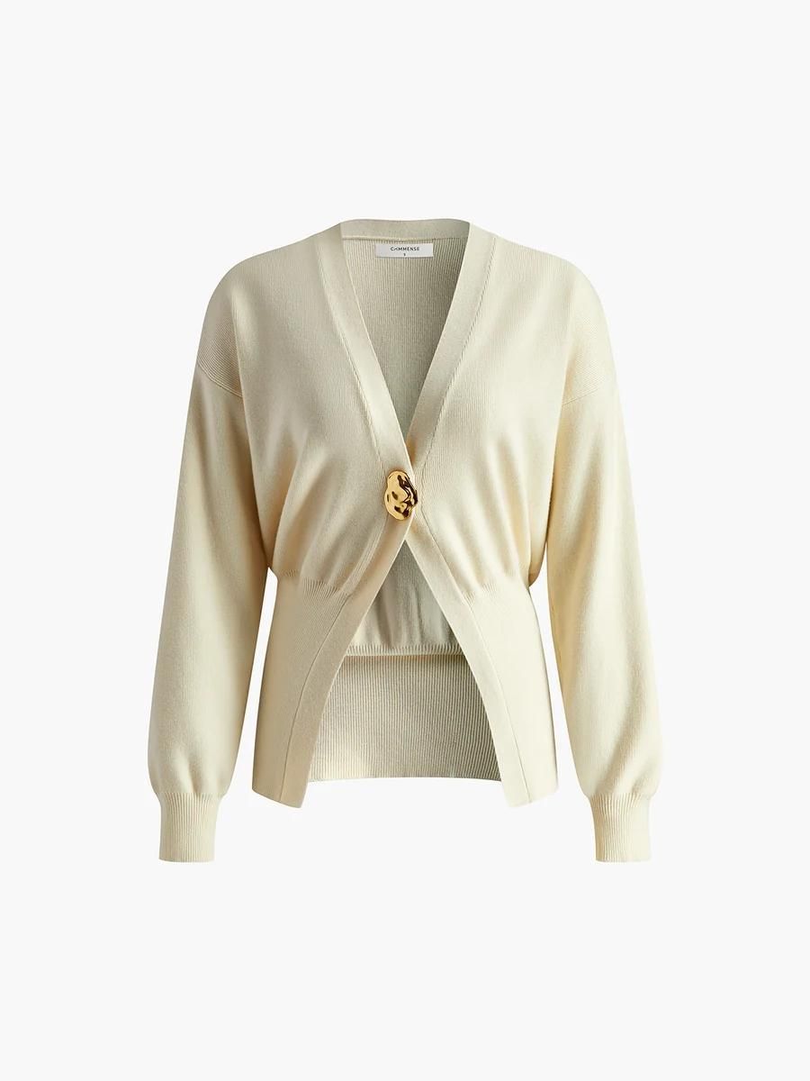 Women's Clothing Women's Sweater Temperament Elegant Solid Color Long Sleeved Button Knitted Cardigan_ecoleips.com
