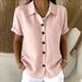 Women's Casual Button Down Shirt Short Sleeve Cotton Linen Comfortable Top For Summer_ecoleips.com