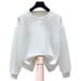 Women's Fleece Lined Thick Pure Cotton Crew Neck Sweatshirt Korean Style Loose Fit Casual Autumn Winter New Style Top_ecoleips.com