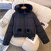 Women's Faux Fur Trim Hooded Short Puffer Jacket With Waist Tie - Lightweight Winter Coat For Casual Outfits (Black, Coffee, Beige, Khaki, Pink)_ecoleips.com