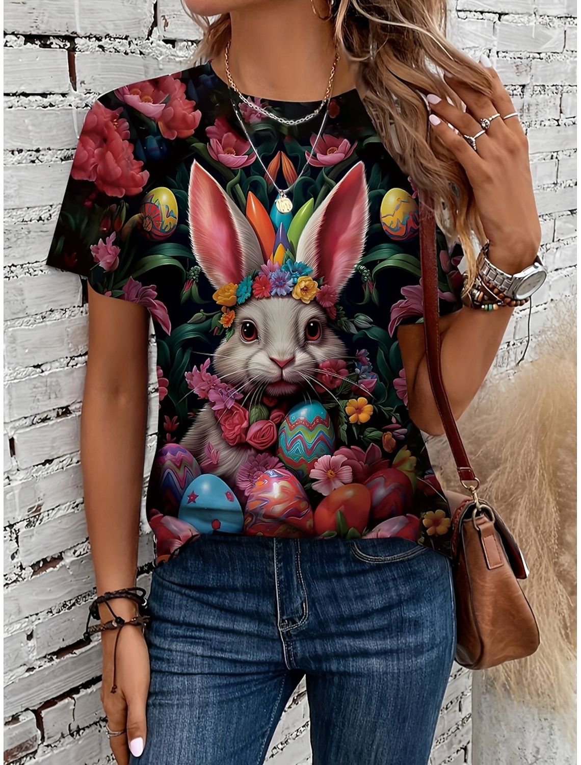 Fashion Summer Easter Bunny 3D Printed T-Shirt Women Street Casual Harajuku T-Shirt Women's Crew Neck T-Shirt Tops Clothing_ecoleips.com