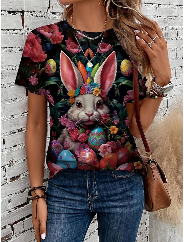 Fashion Summer Easter Bunny 3D Printed T-Shirt Women Street Casual Harajuku T-Shirt Women's Crew Neck T-Shirt Tops Clothing_ecoleips.com