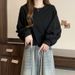 2024 New Round Neck Hoodless Long Sleeve Sweatshirt Loose Fit, Korean Style, Versatile, Short Top For Petite Women,_ecoleips.com