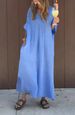 Spring Casual V Neck Dress Washed Cotton Short Sleeved Long Skirt For Women European And American Style Independent Website Fashion_ecoleips.com