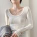 2025 High Elasticity Cotton U-Neck Base Shirt Women's Long Sleeved T-Shirt 2025 Autumn And Winter New Round Neck Sexy Slim_ecoleips.com