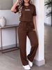 Women's Style Spring Summer Two Piece Set Round Neck Short Sleeve T-Shirt Unique Letter Print High Waisted Drawstring Straight Leg Pants_ecoleips.com