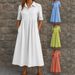 Women's Clothing Casual Short Sleeve Pocket Long Cardigan Multicolor Shirt Dress_ecoleips.com
