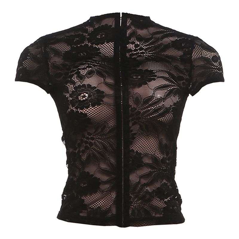 Summer Women's Lace Top Single-Breasted See Through Tight Fitting Sexy Hot Girl Style Clothing_ecoleips.com