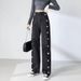 Love-Inspired High-Waist Flared Jeans – Chic Straight-Leg Wide Pants With Soft Tumble Hem (Blue/Black, S-2xl)_ecoleips.com