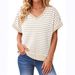 2026 Women Elegant V Neck Short Sleeve Soft Knitted Striped Loose Top_ecoleips.com