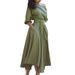 Women's Spring Size Large Dress With Slanted Collar, Tied Waistband, Pure Color, And Wide Skirt_ecoleips.com