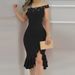 2025 New Summer Fashion Tight Bodycon Off-Shoulder Ruffle Dress Women's Clothing_ecoleips.com