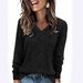 Women's Long Sleeve V-Neck Ribbed T-Shirt - Soft Polyester Blend Casual Top For Autumn & Winter - Loose Fit Comfortable Daily Wear_ecoleips.com