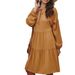 Women's V Neck High Waist Loose Fit Solid Color Paneled Midi Dress – Tie Belt Casual Boho Gown 2026_ecoleips.com