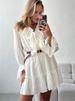 Tossy Ruffled V-Neck White Mini Dress Female Patchwork Long Sleeve Elegant Bandage Fashion Dress High Waist Lace-Up Women Dress_ecoleips.com