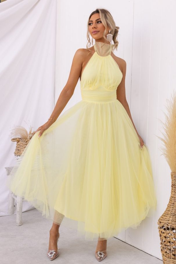 Cross border 2025 spring and summer new halter neck mesh high collar dress INS leisure vacation multi color dress_ecoleips.com
