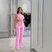 New Waffle Texture Sexy Strap High Waist Fashion Casual Long Pants Set For Women_ecoleips.com