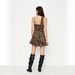 Voya American-style Leopard Print Off-shoulder Dress With Backless Waist-cinching Ruffled Hem, Sexy And Flirty, Petite-friendly Short Skirt_ecoleips.com