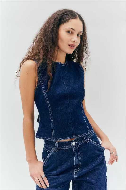 Women's Clothing Summer Fashion Casual Sleeveless High Waist Women's Suit Denim_ecoleips.com