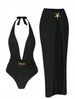 Aria Basics 2025 New European And American Style Women's Sexy Two-Piece Swimsuit, Solid Color Backless High-End Swimsuit For Women,_ecoleips.com