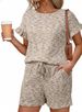 European And American Women's Summer Clothing Set Colorful Waffle Knit round Neck Short Sleeve Top with Ruffle Shorts_ecoleips.com