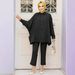 Women’s Clothing Muslim women's bat sleeve loose comfortable casual shirt suit solid color two piece suit_ecoleips.com