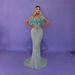 Women's Clothing Sequins Fashion Three Dimensional Feather Beading Diamond Hip Wrapped Blue Slim Sleeveless Evening Dress_ecoleips.com