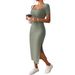 ng2510292 Summer New Clothing Fashion Square Neck Sexy Slim Fit Slit Bodycon Dress Women's European American Foreign Trade Soft_ecoleips.com