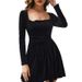 2026 European And American Cross-border Spring-summer New Black Square-neck Long-sleeve For Women, A-line Dress With An_ecoleips.com