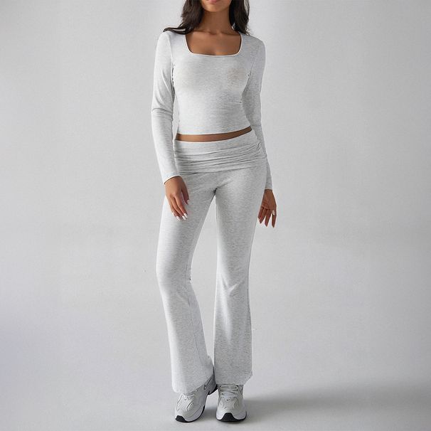 KaiKuo 2024 Autumn/Winter European American Y2K Casual Slim Fit U-Neck Long Sleeve Top And Flared Pants Women's_ecoleips.com