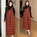 Autumn New Korean Fashion 2-Piece Plaid Maternity Dress For Pregnant Women_ecoleips.com