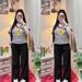Floral Embroidered Stripe Short Sleeve Wide Leg Pants Set For Women - Summer Boho Chic Outfit With Loose Fit Plus Size Two Piece_ecoleips.com