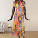 Women's Stylish Maxi Dress Printed Pattern Deep V‑Neck Backless With Tie‑Up Detail_ecoleips.com
